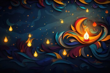 Happy Diwali festival greeting card design with burning diya.