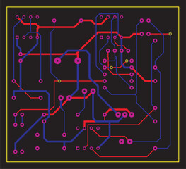 Electric background. Vector pcb pattern. Printed circuit board of an electronic device with
conductors and contact pads placed on it. Engineering drawing.