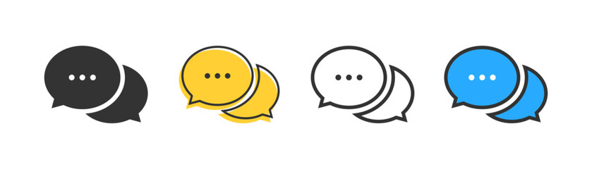 Chat icon set in trendy style. Speech bubble symbol. Online conversation, dialog, comment, talking. Outline, flat and colored style icon for web design. Vector illustration. - obrazy, fototapety, plakaty