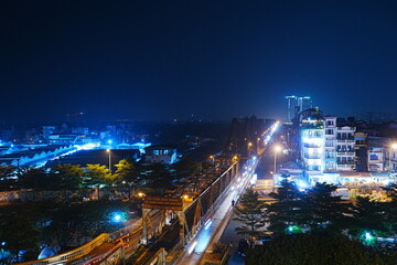 Fototapeta na wymiar Long Bien Bridge at Night, in Hanoi, Vietnam - ベトナム ハノイ 夜景 ロンビエン橋