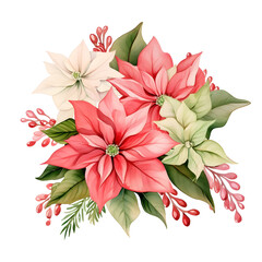 Poinsettias Flowers Watercolor Clipart, Winter Red Poinsettias, Christmas Flowers Decoration, made with generative AI	
