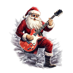 Santa Playing On An Electric Guitar Clipart