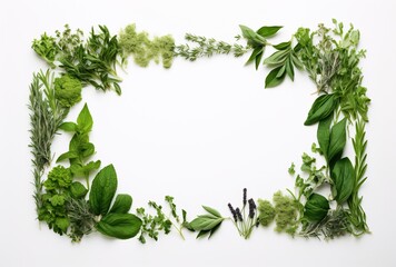 Obraz premium Herbs Shaped into a Frame on White Background