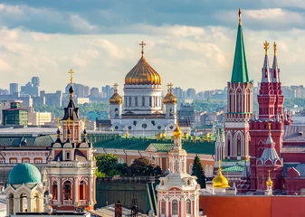 Washable wall murals Moscow Moscow cityscape with towers of Moscow Kremlin and Cathedral of Christ the Savior (Khram Khrista Spasitelya), Russia