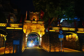 Dong Ha Mon or Gate at Night in Hanoi, Vietnam - ベトナム ハノイ 東河門 夜景 - obrazy, fototapety, plakaty