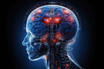 Illustration of the human brain anatomy, x-ray of the human brain. - obrazy, fototapety, plakaty