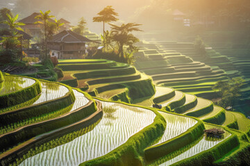 The lush green rice terraces, showcase the harmony between nature and agriculture, offering a captivating rural landscape for travelers to explore.