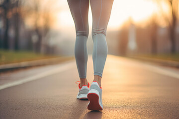 An athletic woman engaged in marathon training, her focus and determination evident as she runs on the road, promoting the importance of exercise and sport.