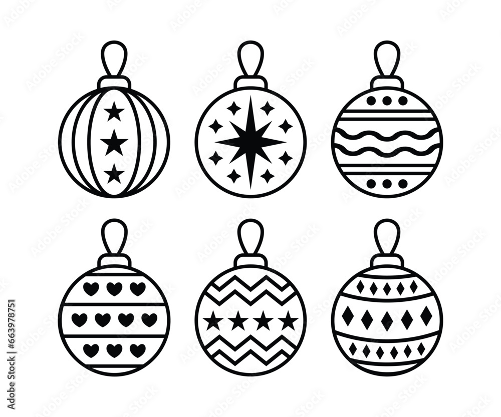 Wall mural set of christmas ball decorations design icon collections for holiday, new years, party vector black