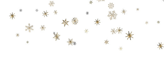 Snowflakes - golden openwork shiny snowflakes, star, 3D rendering.