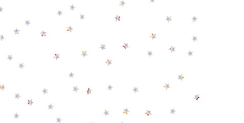 sparkling Christmas confetti falling isolated on white. magic shining flying stars glitter backdrop, sparkle border