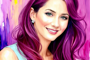 portrait of a beautiful girl posing on an abstract painted colored background