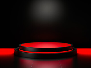 Podium in black room and red lighting for mock up