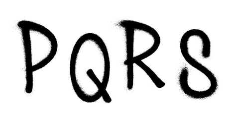 Graffiti spray font alphabet with a spray in black over white. Vector illustration. Part 5