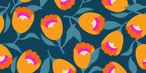 Hand drawn flowers, seamless patterns with floral for fabric, textiles, clothing, wrapping paper, cover, banner, interior decor, abstract backgrounds. Vector illustration.