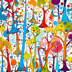 Colorful whimsical trees  - 663987394