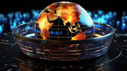 Global business, globe futuristic technology background