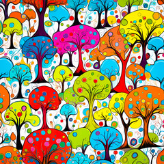 Colorful whimsical trees  - 663987534