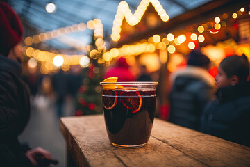 Glühwein trinken am Weihnachtsmarkt - obrazy, fototapety, plakaty