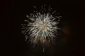 Fireworks. Colorful celebration fireworks isolated on a black sky background. From below, shot of wonderful and vivid fireworks exploding. Burst. Firework. Overlay. 2024. Show. New Year. Fires. Night.