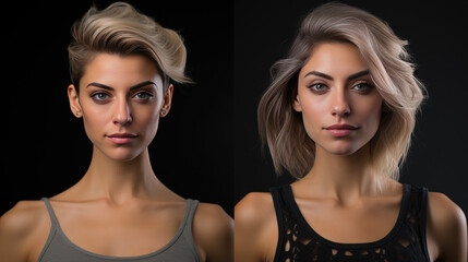 Fototapeta premium A woman with different hairstyles.