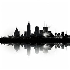 Naklejka premium City skyline silhouette with reflection on a white background. Vector illustration.