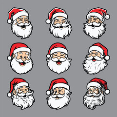 Cartoon Santa Claus Faces 3-Color Vector Set -  Christmas Santa and Facial Expressions Bundle 