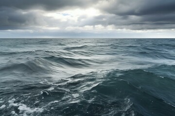 A picture of a serene ocean with undulating waves and a cloudy sky. Generative AI