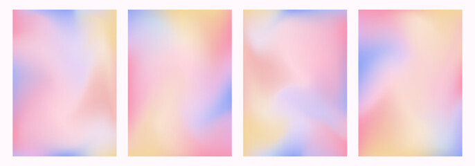Retro blurred background set, liquid aura backdrops in Y2K aesthetic, abstract texture of defocused aura. Vector illustration.