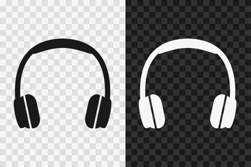 Headphones silhouette icon, vector glyph sign. Headphones symbol isolated on dark and light transparent backgrounds.