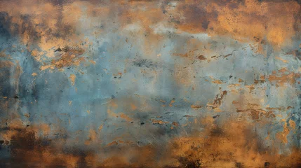 Deurstickers Grunge rusty blue brown metal corten steel stone background texture banner panorama. © Tepsarit