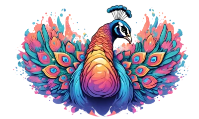 Zelfklevend Fotobehang Peacock Graphic Design in Vibrant Colors (PNG 12000x7200) © CreativityMultiverse