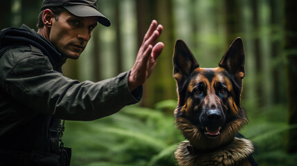 Dog training by a dog handler.