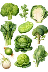 set of fresh green vegetables