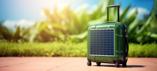 Small travel suitcase with a built-in solar panel for electric power generation on remote and isolated areas.