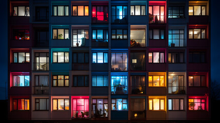 Fototapeta na wymiar modern building in the night city with lights in the windows 