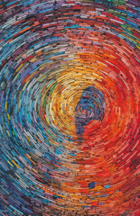 Colorful abstract painting of spiral with variety of colors and textures