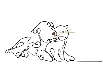  line art of a cat and dog. Concept of odd friendships. Poster design. Wallpaper ideas. cat and dog friendship illustration . 