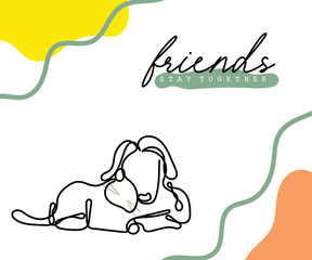  line art of a cat and dog. Concept of odd friendships. Poster design. Wallpaper ideas. cat and dog friendship illustration . 