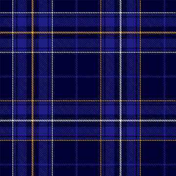 Classic plaid or tartan pattern with yellow and white on blue