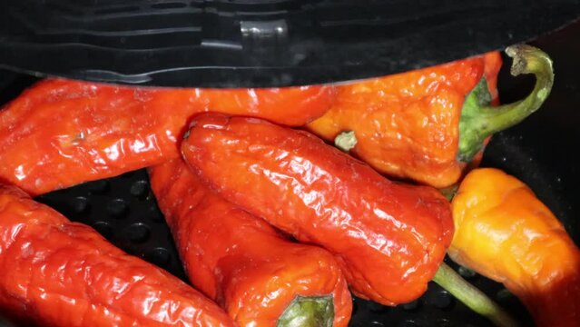 Drying red hot peppers close-up. Video concept for food and spice preparation