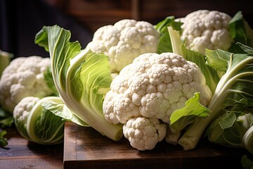 Cauliflower on the kitchen table. Healthy vegetables. Ai Generative
