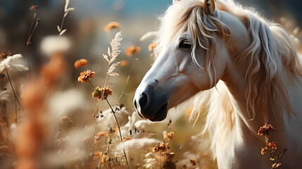 white horse portrait on the nature background