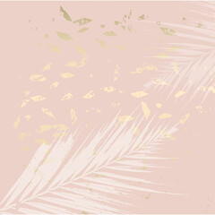 Abstract floral beige tropical leaves background with a touch of gold foil texture
