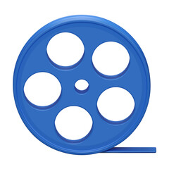 Blue Film icon isolated on beige background. Video camera tape 3D sign symbols logo. Reel Camera Negative Film. 3d render movie,cinema, entertainment concept. 3D Vector Illustration.