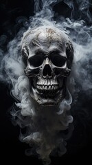 
Human skull in white smoke isolated on black background, Day of the Dead, Elegant tattoo design. Digital illustration for printing t-shirts, prints, posters, cards, stickers