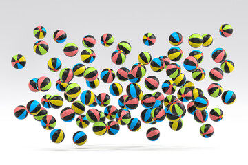 Many of flying beach balls isolated on white background