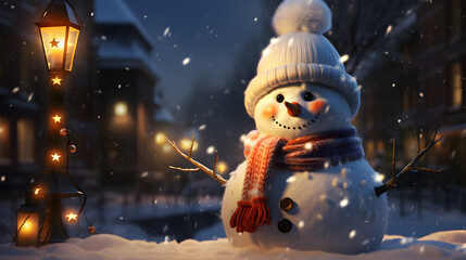 christmas snowman and lantern. 