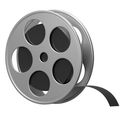 Metallic Film icon isolated on beige background. Video camera tape 3D sign symbols logo. Reel Camera Negative Film. 3d render movie,cinema, entertainment concept. 3D Vector Illustration.