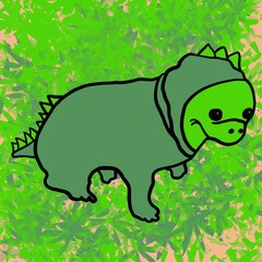 seamless pattern with dragon background with animals dinosaur, lizard, snake, green, leaves, antiquity, vegetation